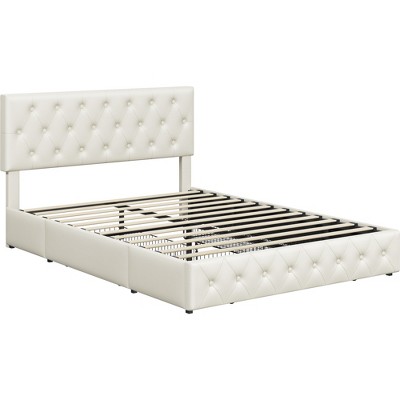 Yaheetech Upholstered Faux Leather Bed Frame with Adjustable Headboard