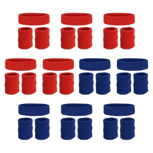 Unique Bargains Terry Cloth Sports Athletic Gym Working Out Headband Wristband Sweatband 10 Sets - 1 of 4