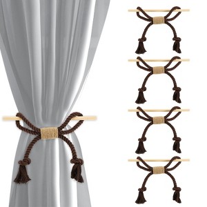 Unique Bargains Cotton Hand-Woven Decorative Tassel Curtain Tiebacks with Wood Club - 1 of 4