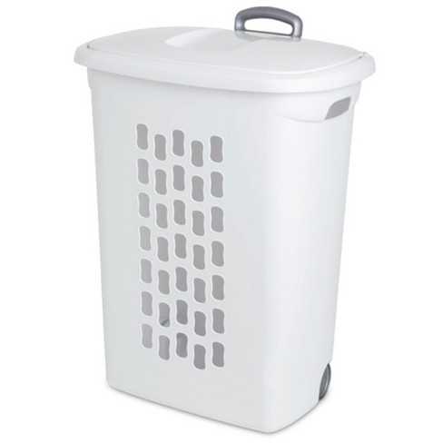 Heavy-Duty Plastic Rolling Laundry Basket With Lid And Wheels - Large
