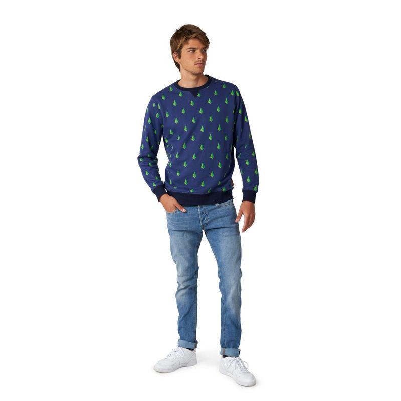 OppoSuits Men's Christmas Sweater - Treedee - Blue, 3 of 4