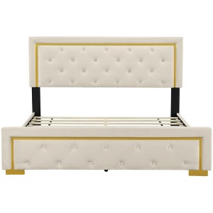 HomeRoots Beige Tufted Velvet Upholstered Queen Bed Frame - 1 of 4