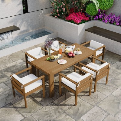 CAVINAS 7 Piece Patio Furniture Set Rectangular Outdoor Dining Simple Outdoor Dining Sets with 6 Chairs for Patio