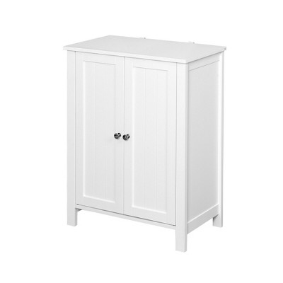 VANIRROR Floor Storage Accent Cabinet with Double Doors, Adjustable Shelves, and Elegant White Finish for Bathroom, Living Room, or Bedroom