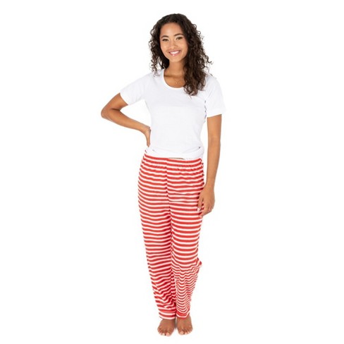 Leveret Womens Fleece Christmas Pants Striped Red and White XL