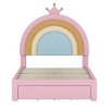 Rainbow Design Upholstered Bed with Velvet Headboard and Storage Drawers, Wooden Frame Princess Platform Bed for Teens Bedroom - Cuddlewood - 3 of 4