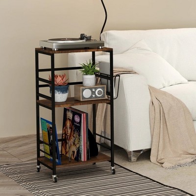 HDZNVF 3-Tier Record Player Stand With Vinyl Record Storage And Wheels, Holds Up To 100 Albums