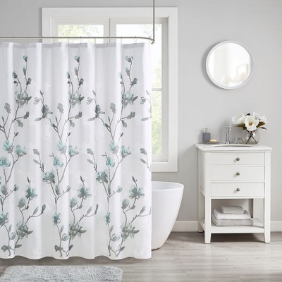 VYNXARIA 72*72" Floral Printed Burnout Shower Curtain,White and Blue