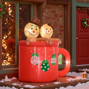 NAYSAYE 6FT Christmas Inflatable Gingerbread Couple In Hot Cocoa Mug Festive Holiday Decoration For Yard And Home, Red and Brown, 64.2"*43.3"*70.9" - 1 of 4