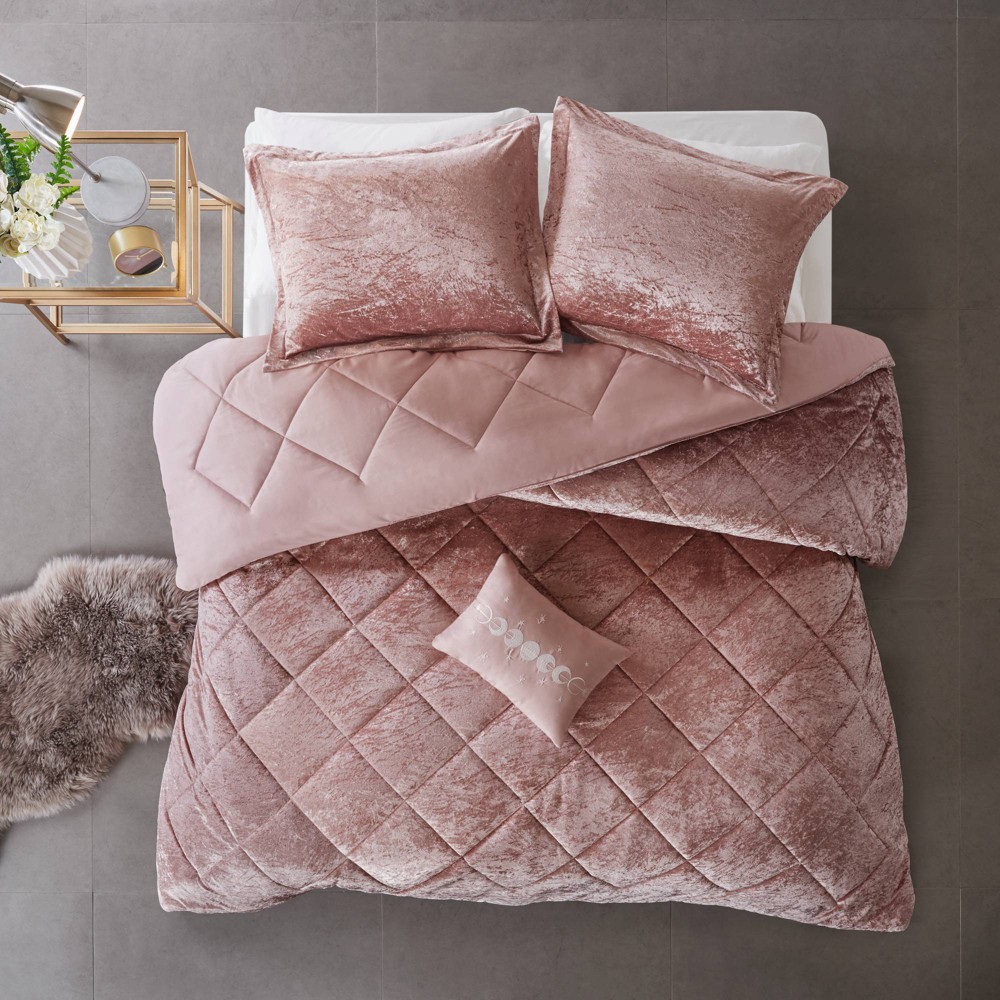 Photos - Bed Linen Intelligent Design 4pc Full/Queen Alyssa Velvet Duvet Cover Set Blush