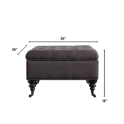 Charcoal Tufted Storage Ottoman with Turned Wood Legs
