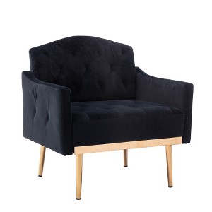 Tufted Decorative Fabric Armchair with Gold Metal Legs for Living Room - 1 of 4