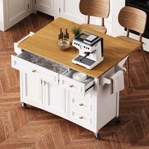 JUJABU 52'' Embossed Texture Kitchen Island with Spice Rack, Drop Leaf and Adjustable Shelf - 1 of 4