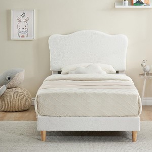 Kids Twin Bed Frames with Adjustable Headboard, Modern Upholstered Platform Bed Frame with Sturdy Wood Slats, No Box Spring Needed - 1 of 4