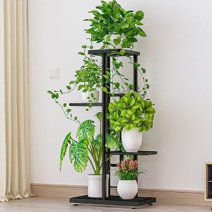 Iron Pipe Indoor Home 4-Tier 5-Pot Balcony Storage Rack, Iron Art Floor Living Room Simple Flower Pot Multi-Layer Hanging Stand - 1 of 4