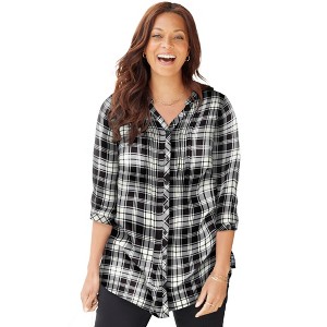 Catherines Women's Plus Size Featherweight Plaid Tunic - 1 of 4