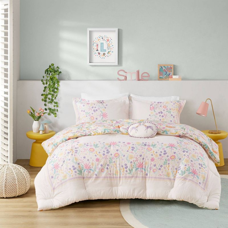 Maisie Floral Reversible Cotton Kids' Comforter Set with Throw Pillow Purple - Urban Habitat, 3 of 16
