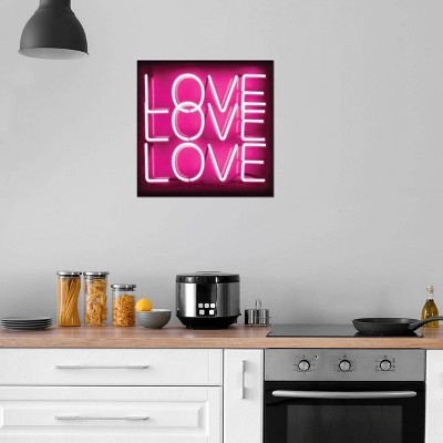 Neon Love Love Love Pink and Black Canvas Print
