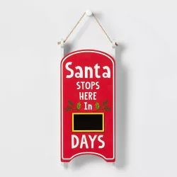 20" Wood Sled 'Santa Stops Here In' Countdown Sign Red - Wondershop™