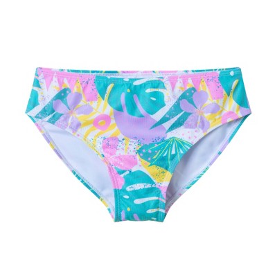 Kids' Tropical Floral High Waisted Two-Piece Bikini in White