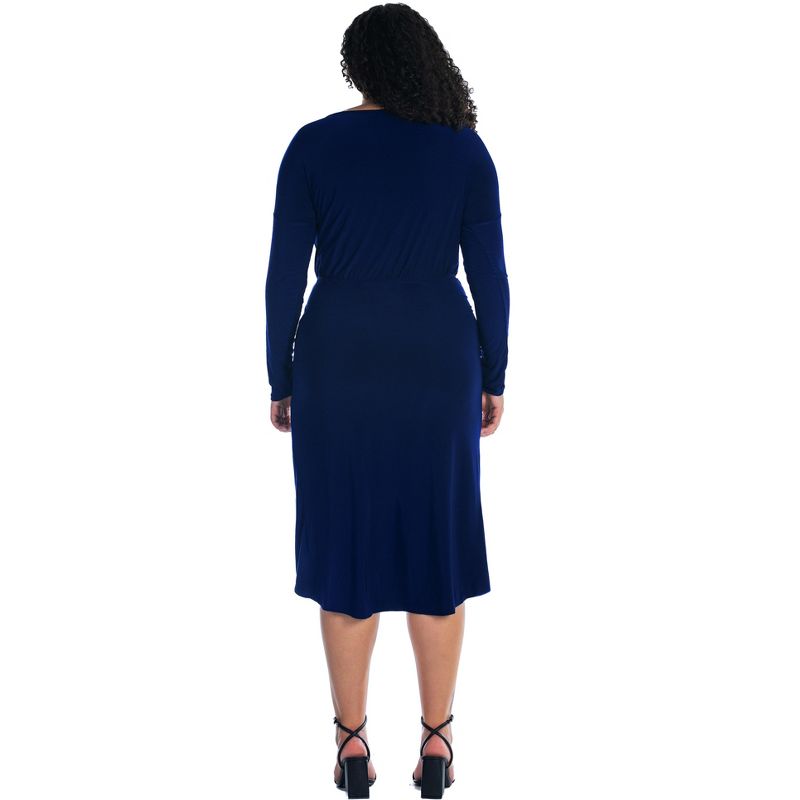 24seven Comfort Apparel Long Sleeve Dressy Tulip Skirt Knee Length Plus Size Dress, 3 of 5