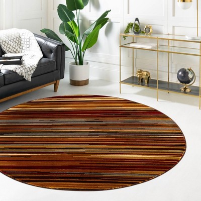 6' 1" Round Multicolor Synthetic Abstract Area Rug