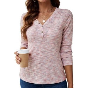 Coolmee Womens Waffle Knit Tops V Neck Long Sleeve Shirts Henley Dresy Casual Blouses Fall Outfits - 1 of 4