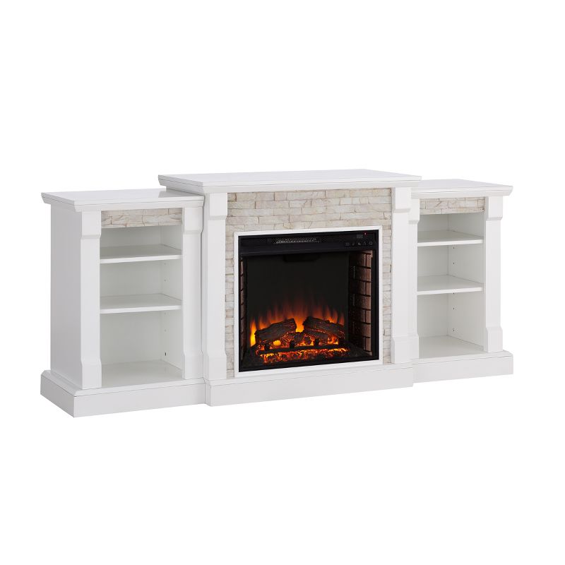 Aiden Lane Gilman Simulated Stone Electric Indoor Fireplace with Bookcases, 5 of 12