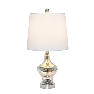 Elegant Silver Mercury Glass Nightstand Lamp with White Fabric Shade