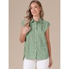INSPIRE CHIC Women's Turndown Collar Cap Sleeve Summer Check Plaid Vintage Button Up Blouses - 4 of 4