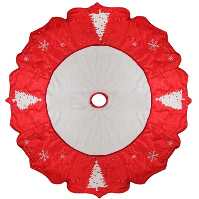 Allstate Floral 54" Red and White Embroidered Jeweled Tree with Snowflake Christmas Tree Skirt
