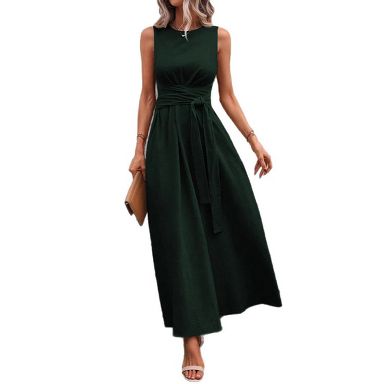 Women Round Neck Twist Waist Beach Sundress Summer Maxi Long Dresses Casual Tank  Dress,green,X Large : Target