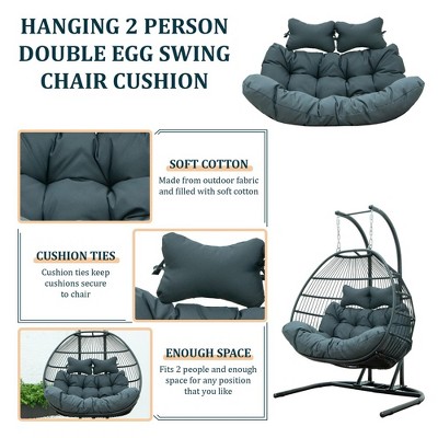 Charcoal Upholstered Hanging Egg Swing Cushion with Headrest