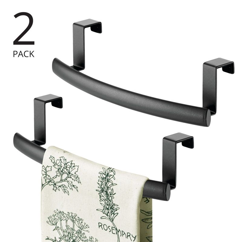 mDesign Steel Over Door Curved Towel Bar Storage Hanger Rack - 2 Pack, Black, 2 of 9