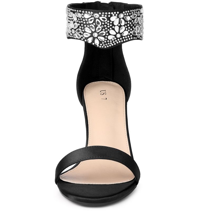 Allegra K Women's Rhinestone Diamond Decor Crystal Ankle Strap Chunky Heel Sandals, 2 of 7