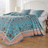 Barefoot Bungalow Audrey Luxury Modern Design Jacobean Fern and Floral Print all Over 3-Piece Bedspread Set Turquoise - image 3 of 4