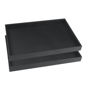 Unique Bargains PU Leather Stackable Black Jewelry Organizer Trays with Removable Dividers Set of 2 - 1 of 4