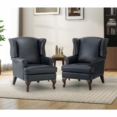 Set of 2 Helmuth Wooden Upholstery Genuine  Leather Armchair for livingroom | KARAT HOME