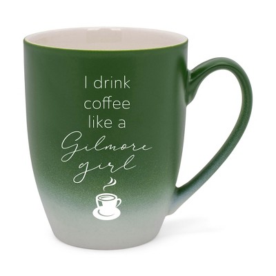 Elanze Designs I Drink Coffee Like A Gilmore Girl Two Toned Ombre Matte Green and White 12 ounce Ceramic Stoneware Coffee Cup Mug