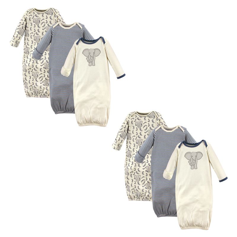 Touched by Nature Unisex Baby Organic Cotton Gowns, Elephant 6-Piece, 1 of 2