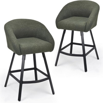 SEVOBAL 27" Bar Stools Set of 2 Upholstered Bar Stool with Back Counter Height Barstools for Home Kitchen Island Living Room, Green, 23"*24"*20"