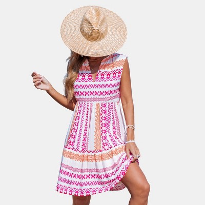 Women's Vibrant Geometric Print Sleeveless Beach Dress - Cupshe