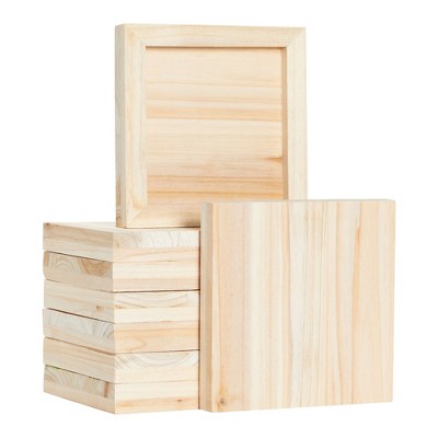 Bright Creations 8 Pack Unfinished Washed Craft Wood Board Panels with Wall Hooks for Hanging, Painting DIY Signs (5 x 5 In)