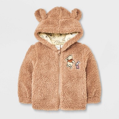 Image of Baby Disney Winnie the Pooh Sherpa Zip-Up Sweatshirt - Tan 3-6M