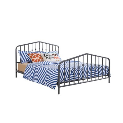 Gray Queen Metal Platform Bed with Headboard and Slats