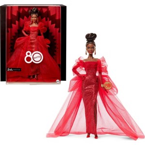 Barbie Signature 11.5" Collectible Doll for Mattel 80th Anniversary with Black Hair/Brown Eyes Glittery Red Tulle Gown - 1 of 4