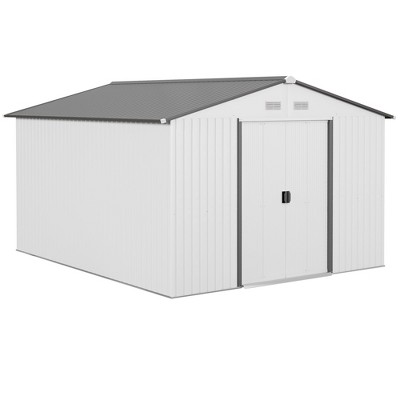 Outsunny 11' x 9' Metal Storage Shed Garden Tool House with Double Sliding Doors, 4 Air Vents for Backyard, Patio