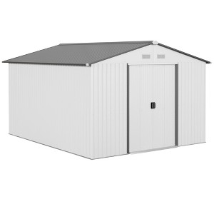 Outsunny 11' x 9' Metal Storage Shed Garden Tool House with Double Sliding Doors, 4 Air Vents for Backyard, Patio - 1 of 4