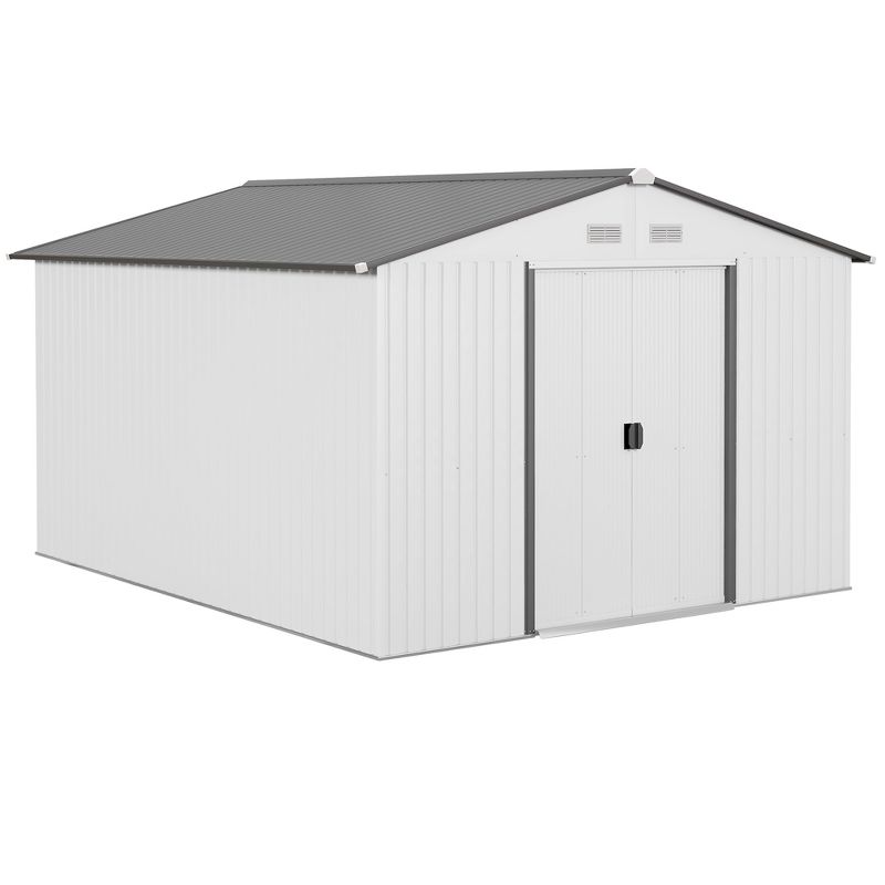 Outsunny 11' x 9' Metal Storage Shed Garden Tool House with Double Sliding Doors, 4 Air Vents for Backyard, Patio, 1 of 7
