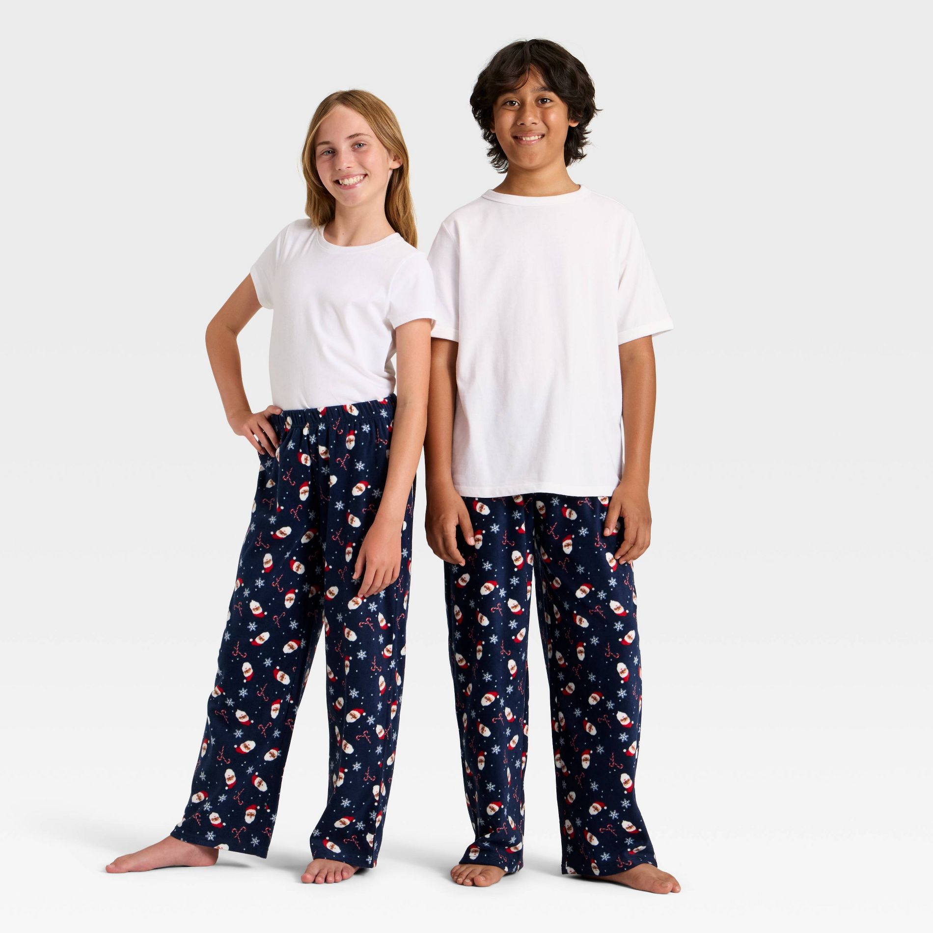 Kids' Santa Print Microfleece Holiday Matching Family Pajama Pants - Wondershop™ Blue